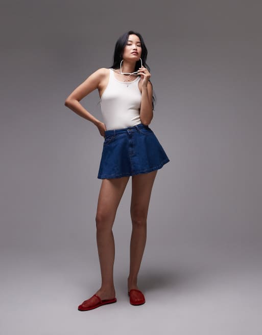 Topshop - Indigoblå voluminøs mininederdel i skyllet denim, 2 af 5