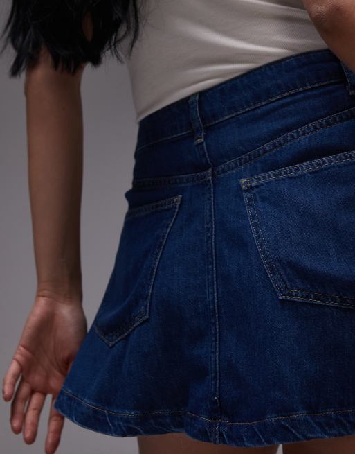 Topshop - Indigoblå voluminøs mininederdel i skyllet denim, 3 af 5