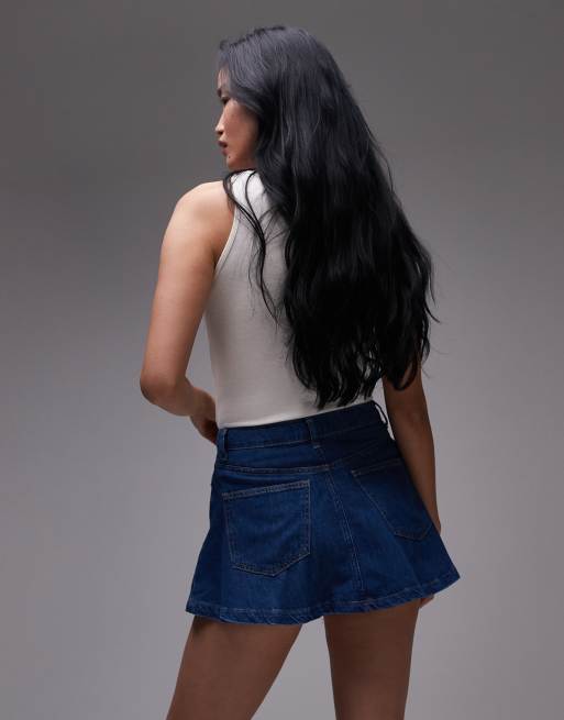 Topshop - Indigoblå voluminøs mininederdel i skyllet denim, 4 af 5