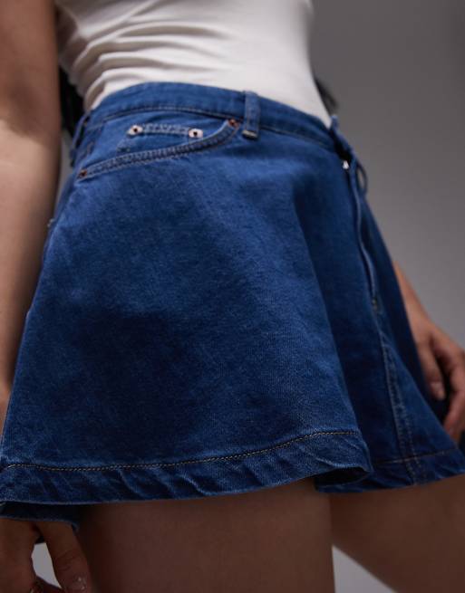 Topshop - Indigoblå voluminøs mininederdel i skyllet denim, 5 af 5