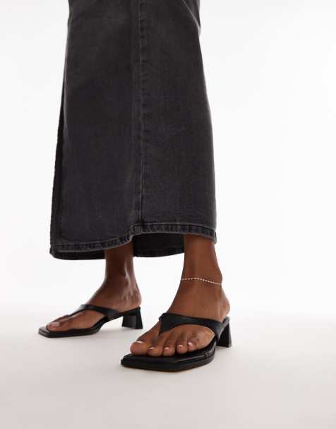 Topshop Indy toe post mid heeled sandals in black croc - view 1