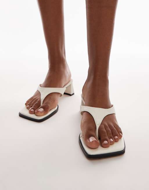Topshop Indy toe post mid heeled sandals in off white croc, 2 of 4