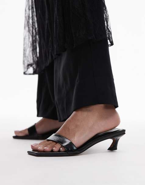Topshop - Inga - Sorte slip on-sandaler med mellemhøj hæl og firkantet tå - view 1