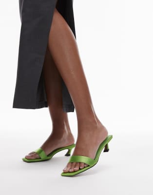 Inga square toe slip on mid heeled sandals in green