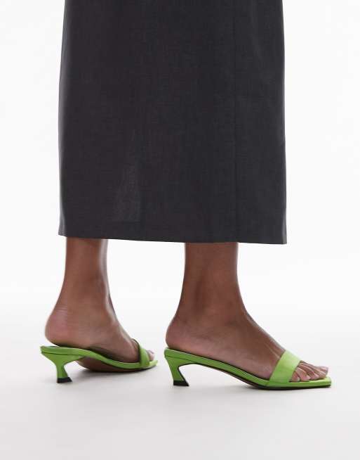 Topshop - Inga - Sandales à enfiler avec bout carré et talon mi-haut - Vert