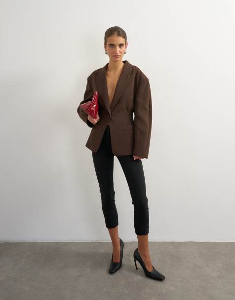 Topshop inmidjad kavaj i chokladbrun - view 1