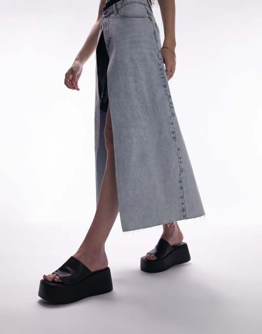 Topshop - Instapsandalen met plateauzool en brede pasvorm in zwart