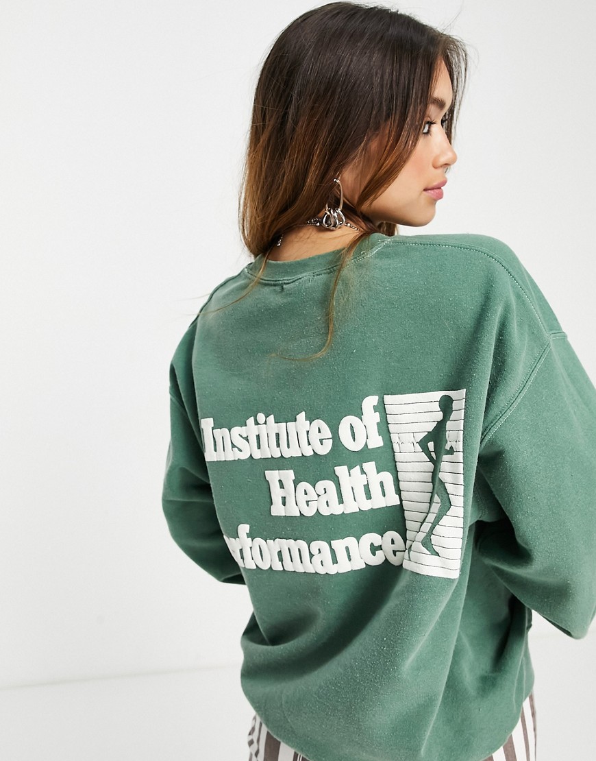 Topshop institute of health performance vintage style sweatshirt in green