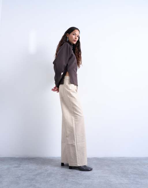Topshop interlock cinch waist long sleeve funnel neck top in chocolate, 2 of 4