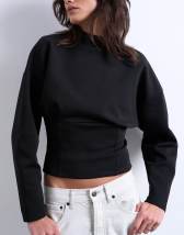 Topshop interlock corset waist long sleeve top in black