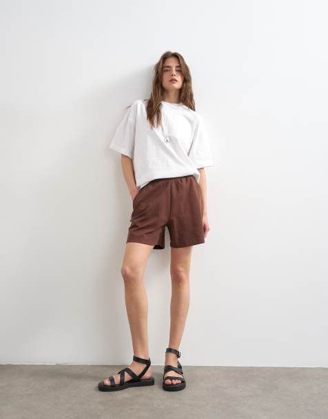 Topshop interlock jogger shorts co-ord in chocolate brown - view 1