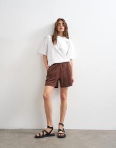 Interlock jogger shorts co-ord in chocolate brown