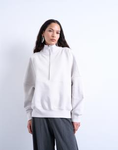 Interlock long sleeve funnel neck zip sweat co-ord in stone