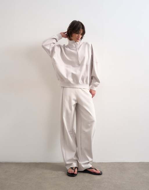 Topshop interlock long sleeve funnel neck zip sweat co-ord in stone, 3 of 4