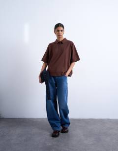 Interlock short sleeve polo tee in chocolate brown