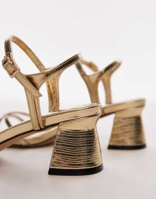 Topshop - Iona - Sandali con tacco largo oro lizard con fascette sottili, 2 di 4