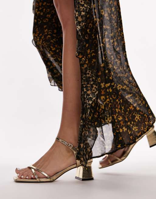 Topshop - Iona - Sandali con tacco largo oro lizard con fascette sottili, 3 di 4