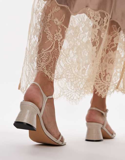 Topshop Iona strappy block heeled sandal in white croc, 3 of 4