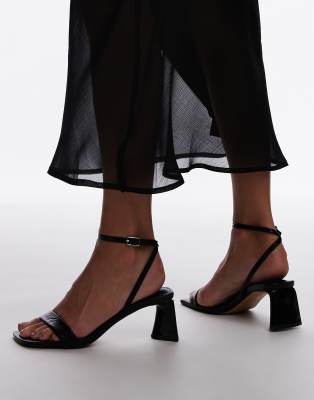 Topshop Ira Strappy Mid Heel Sandals In Black