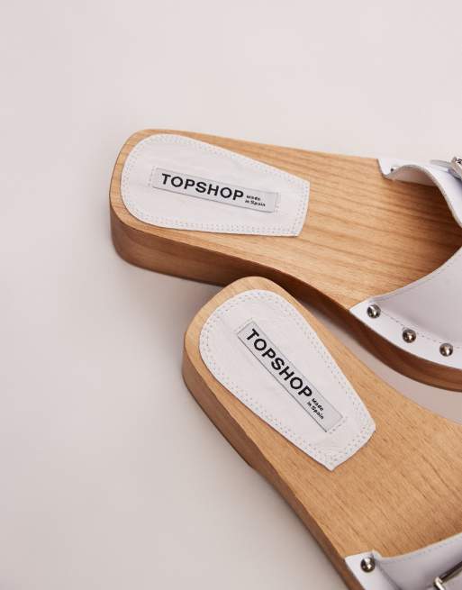 Topshop Iren premium leather clogs with buckle detail in white, 3 of 4