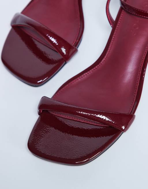Topshop Irene barely there mid heel sandals in burgundy, 3 of 4