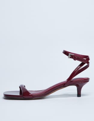 Topshop Topshop Irene barely there mid heeled sandal in burgundy-Red