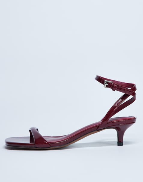Topshop Irene barely there mid heeled sandal in burgundy - view 1