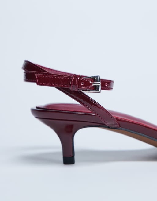Topshop Irene barely there mid heel sandals in burgundy