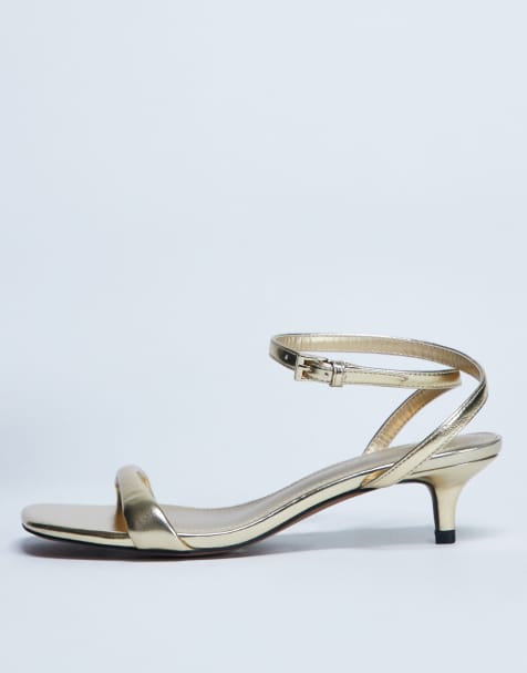Topshop Irene barely there mid heeled sandal in gold - view 1