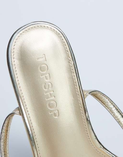 Topshop Irene barely there mid heeled sandal in gold, 3 of 4