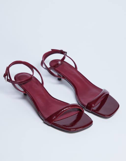 Topshop Irene barely there mid heeled sandals in burgundy, 2 of 4