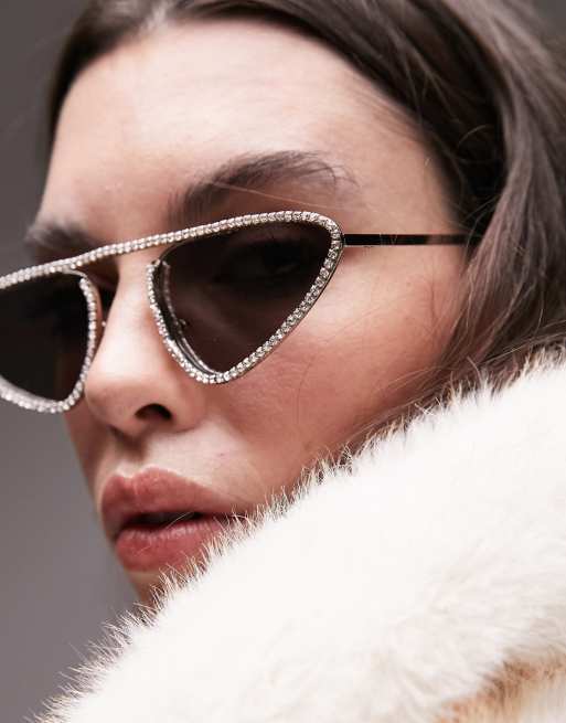 Topshop - Iris - Cat eye zonnebril met strass in zilver