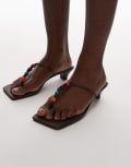 [Topshop] Topshop Irvin toe thong kitten heel with beads in chocolate-Brown 36 Chocolate