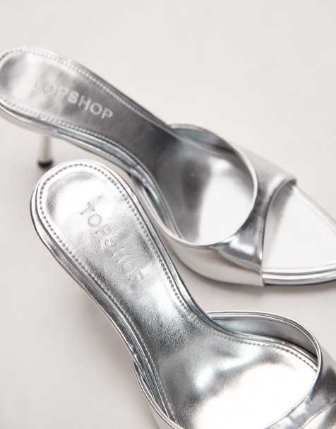 Topshop Isaac point toe mule in silver - view 1