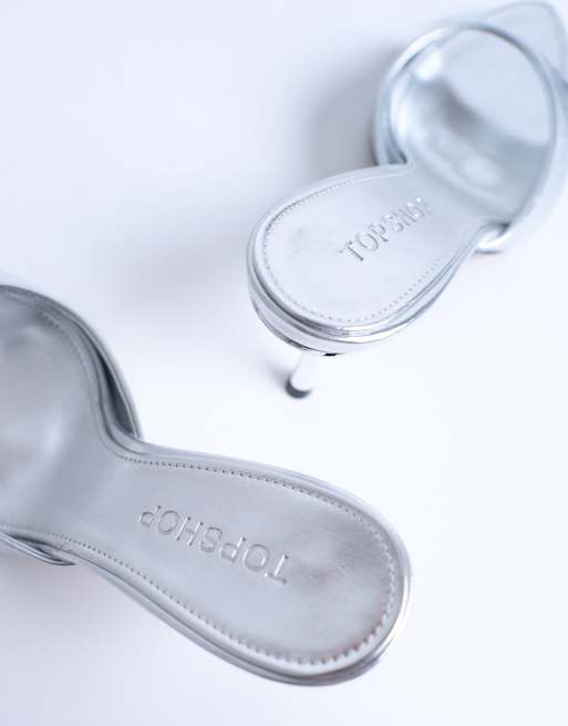 Topshop Isaac point toe mules in silver, 2 of 4