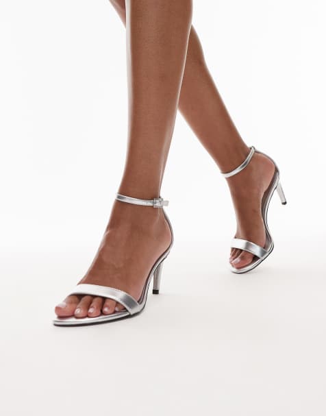 Topshop Isabelle 2 part banana heel sandal in silver - view 1