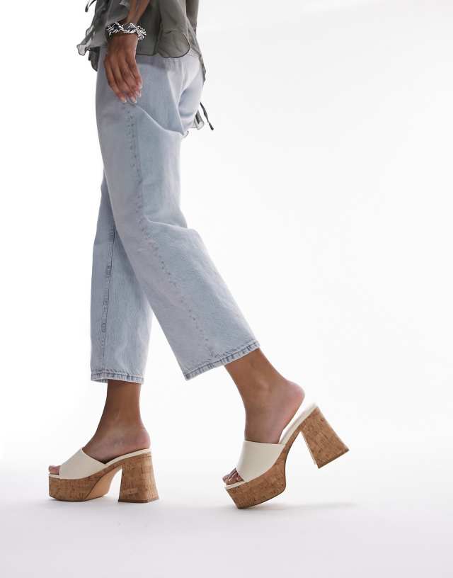 Topshop Isabelle platform cork heel mule in off white 2
