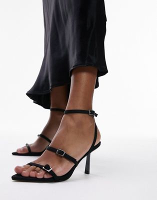 Topshop Isabelle strappy heeled sandal with buckle detail in black - ASOS Price Checker