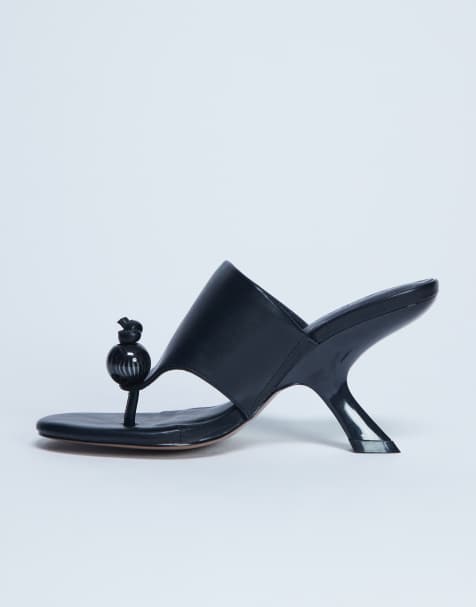 Topshop Isai beaded toe thong heeled mule in black - view 1