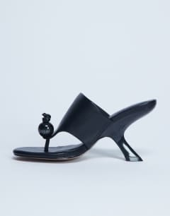 Isai beaded toe thong heeled mule in black