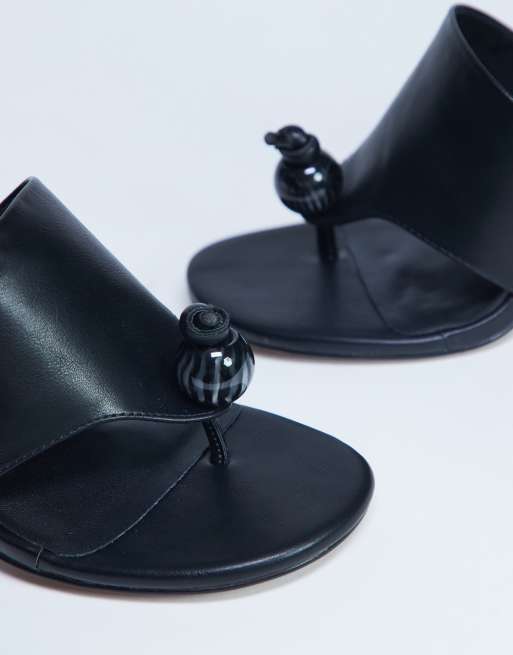 Topshop Isai beaded toe thong heeled mules in black, 3 of 4