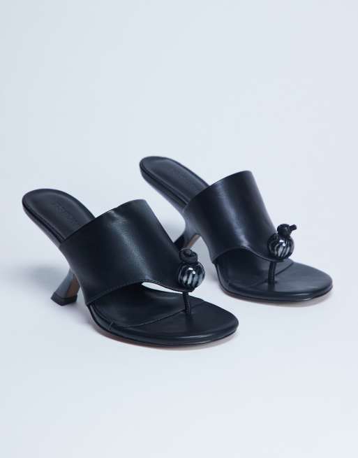 Topshop Isai beaded toe thong heeled mule in black