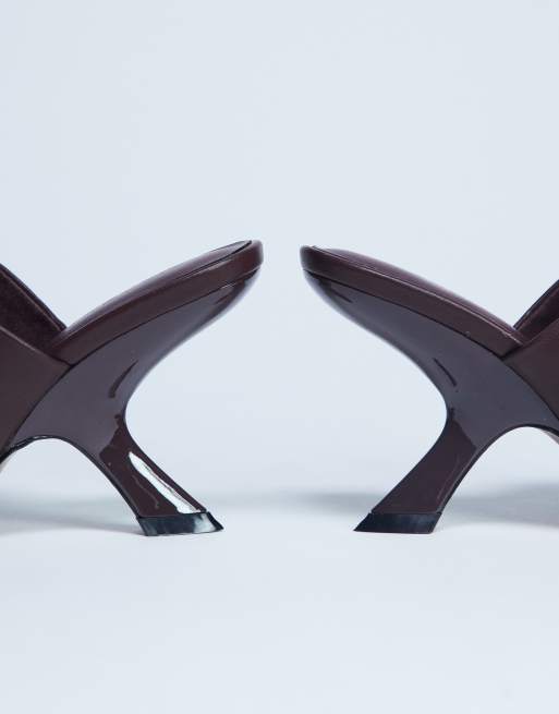 Topshop Isai beaded toe thong high heeled mules in burgundy, 3 of 4