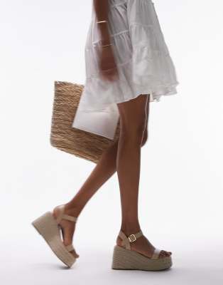 Topshop Isla Two Part Wedge Sandal In Natural-white