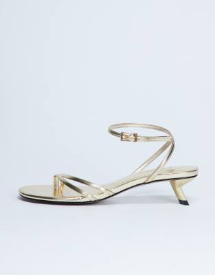 Topshop Isme strappy kitten heel in gold