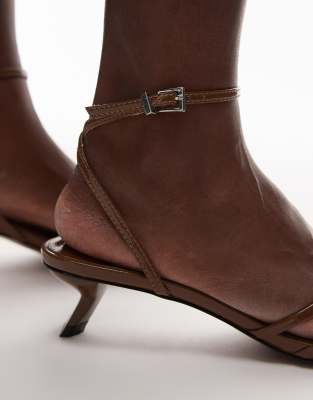 Topshop Isme Strappy Kitten Heel Sandals In Brown
