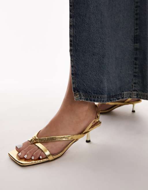 Topshop - Issy - Sandales à talon et bride avec boucle à l'orteil - Lézard doré, 2 de 4