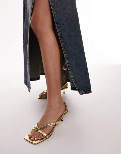 Topshop - Issy - Sandales à talon et bride avec boucle à l'orteil - Lézard doré, 3 de 4