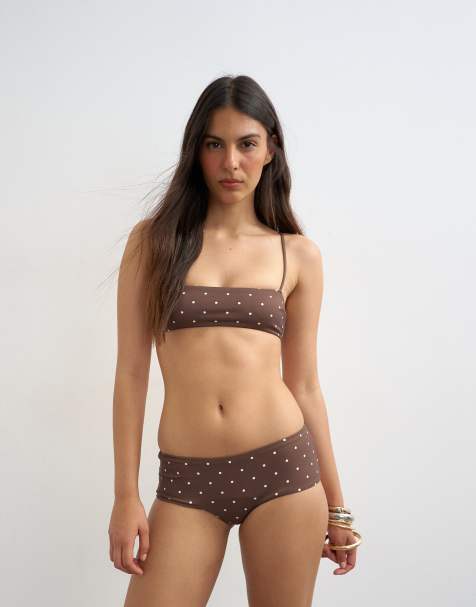 Topshop - Italy - Bas de bikini style shorty à pois - Chocolat - view 1