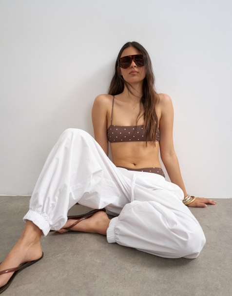 Topshop - Italy - Haut de bikini bandeau à pois avec bretelles - Chocolat - view 1